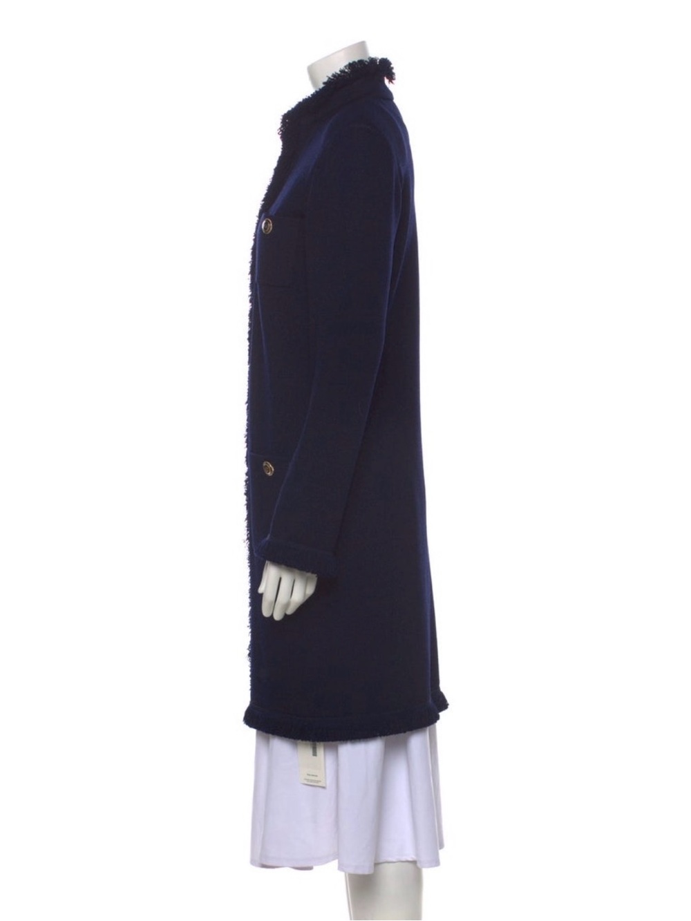 St. John Collection Blue Fringe Trim Long Cardigan / Jacket – Size M (US 6) - Picture 4 of 6